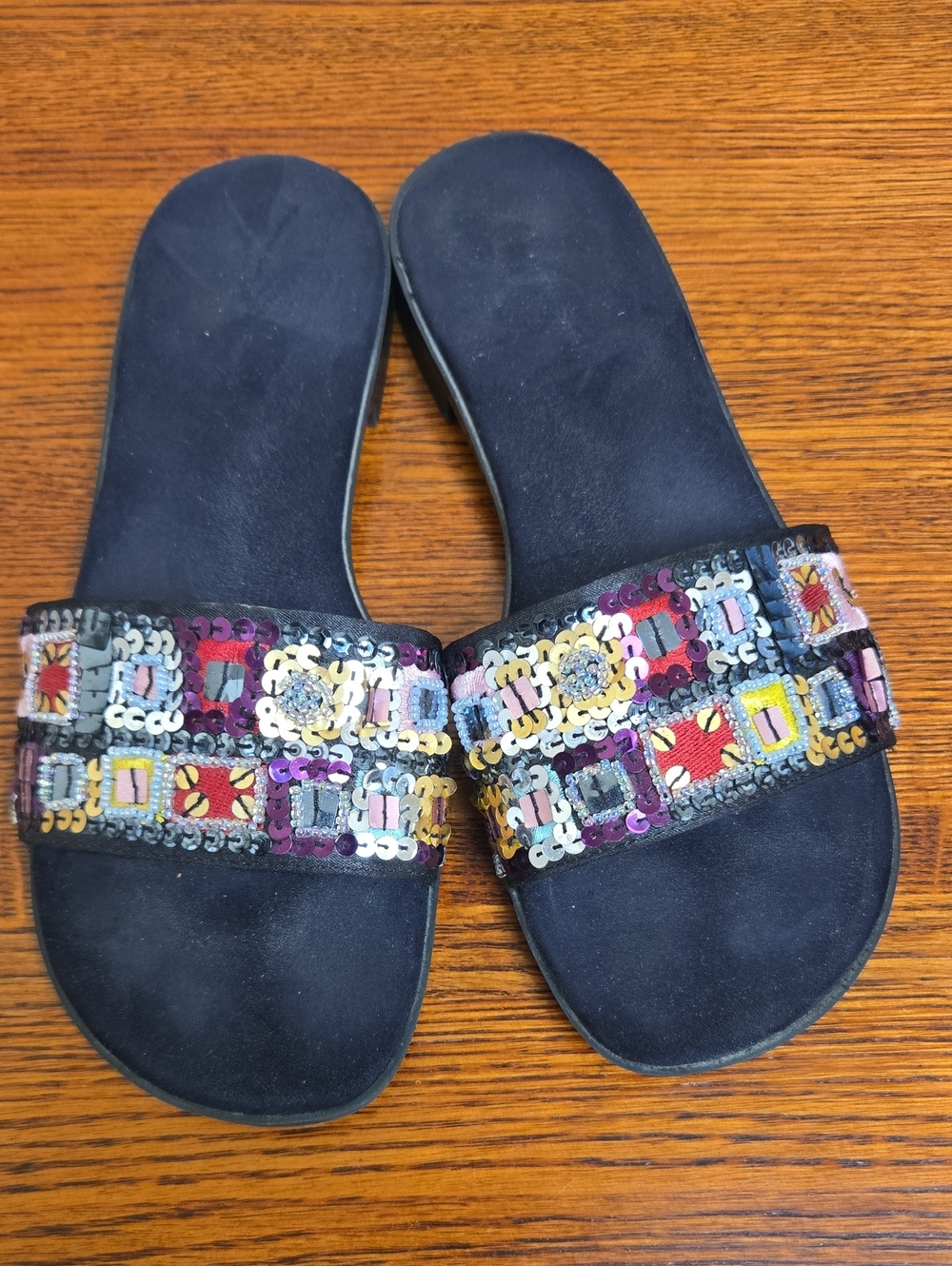 Beaded Multicolor Slide Sandals - Size 8.5